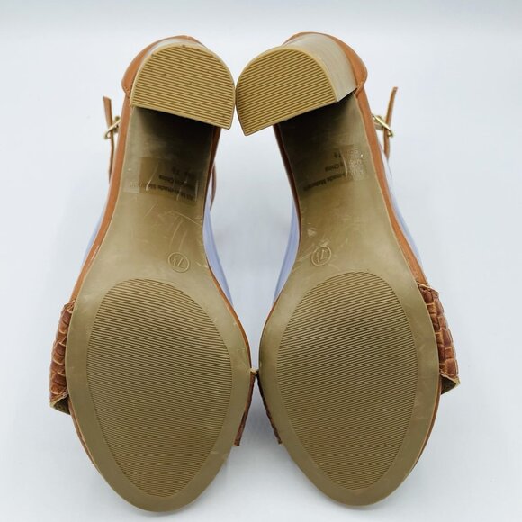 Wild Diva Shoes Womens Size 7.5 Brown Woven Braid Block Heels Sandals Ankle - Picture 9 of 12